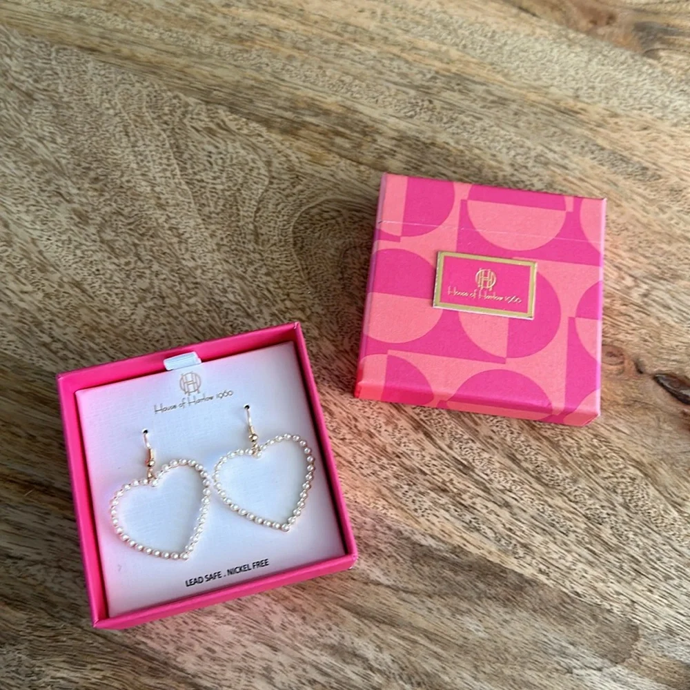House of Harlow 1960 Pearl Embellished Heart Earrings NWT